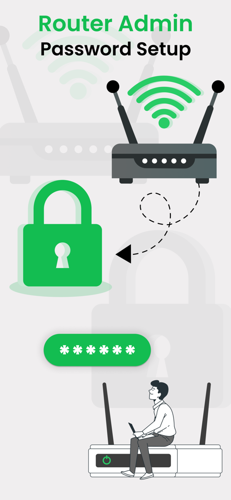 Router Admin Setup Controller. - Router Admin Password Setup interface showing network security and router icons