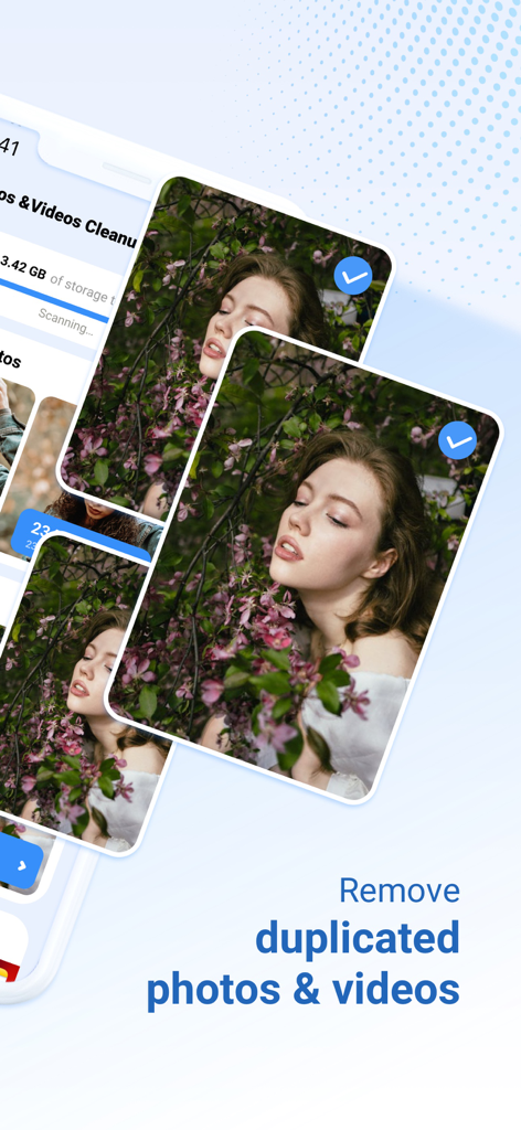 Interface de l'application AI Security montrant la suppression des photos et vidéos dupliquées pour libérer de l'espace de stockage du téléphone