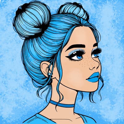 realistic girl with buns on the top of her head