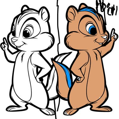 two tamias standing up split realistic