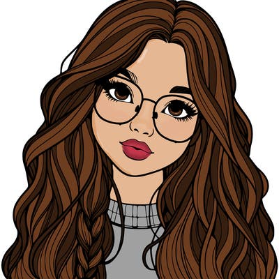 girl with long hair and freckles and glasses realistic
