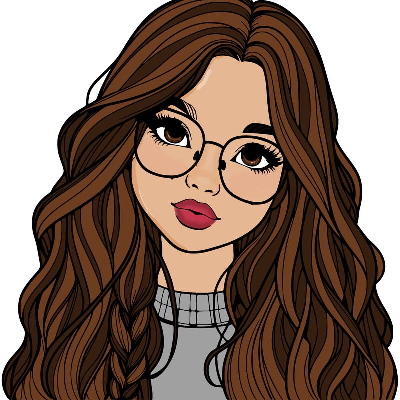 girl with long hair and freckles and glasses realistic