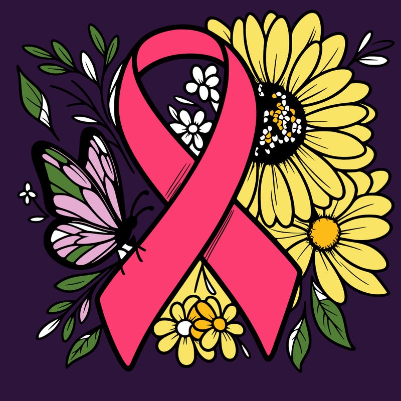 cancer awareness symbol with flowers and butterflies
