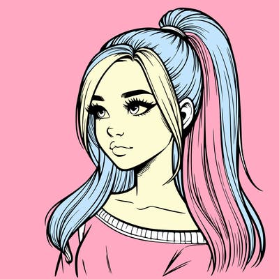 realistic girl with a high ponytail