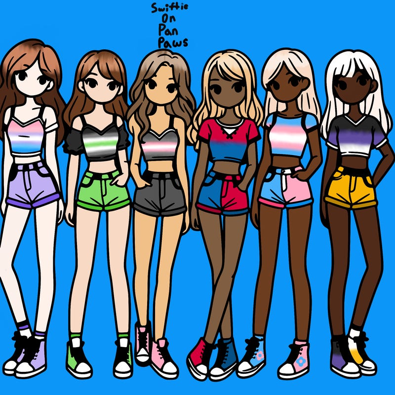 a group of girls wearing crop tops and shorts