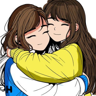 realistic two girls hugging