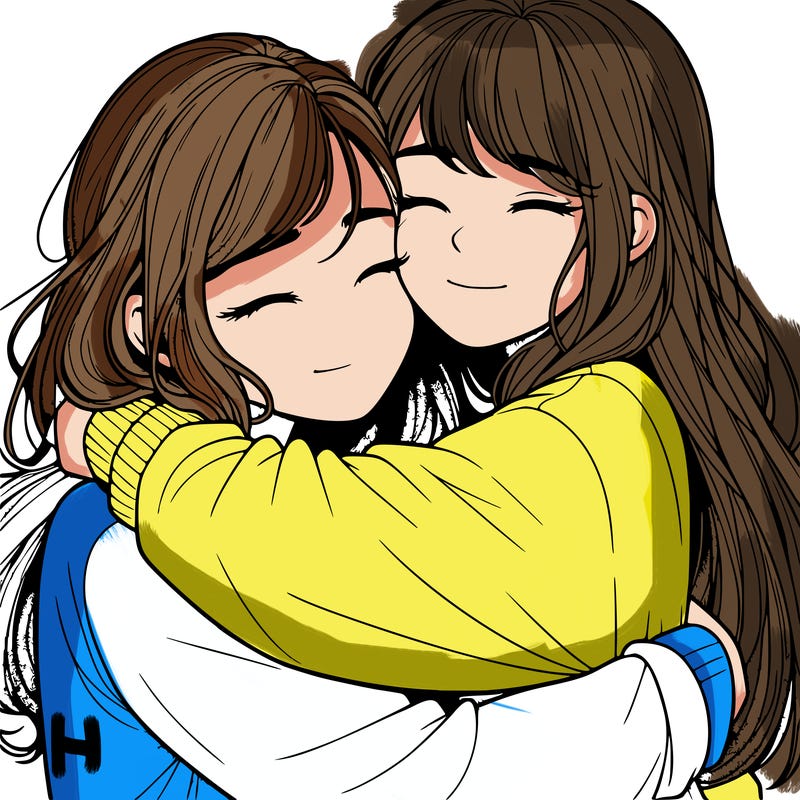 realistic two girls hugging