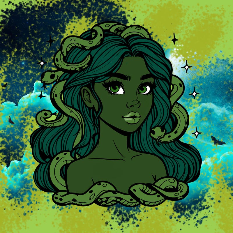 realistic girl with snakes as hair