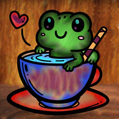 cute frog in a tea cup