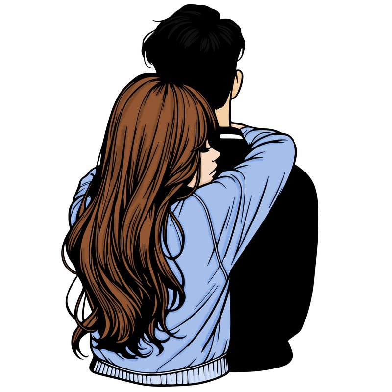 realistic girl hugging boyfriend from back
