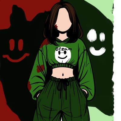 realistic girl faceless with baggy pants and a crop top