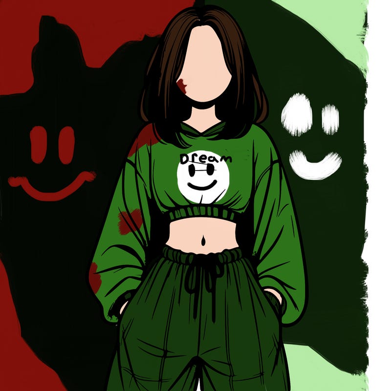 realistic girl faceless with baggy pants and a crop top