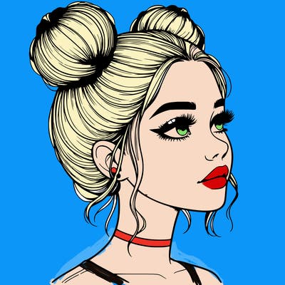 realistic girl with buns on the top of her head