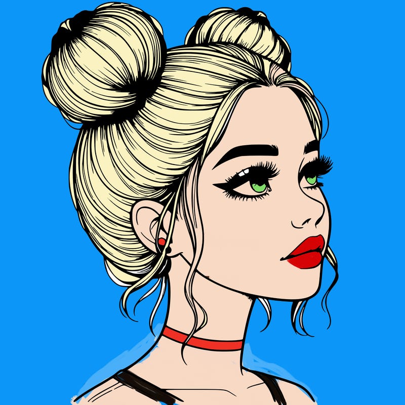 realistic girl with buns on the top of her head
