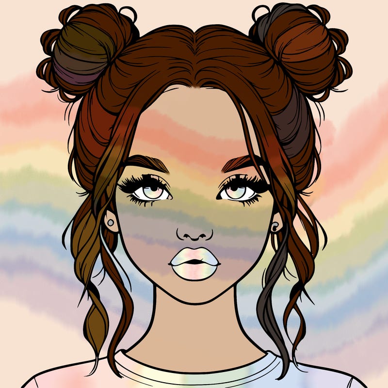 realistic girl with two buns in hair and lips