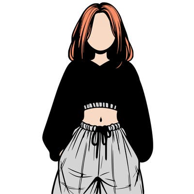 realistic girl faceless with baggy pants and a crop top