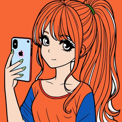 a realistic girl with a pony tail and a iphone