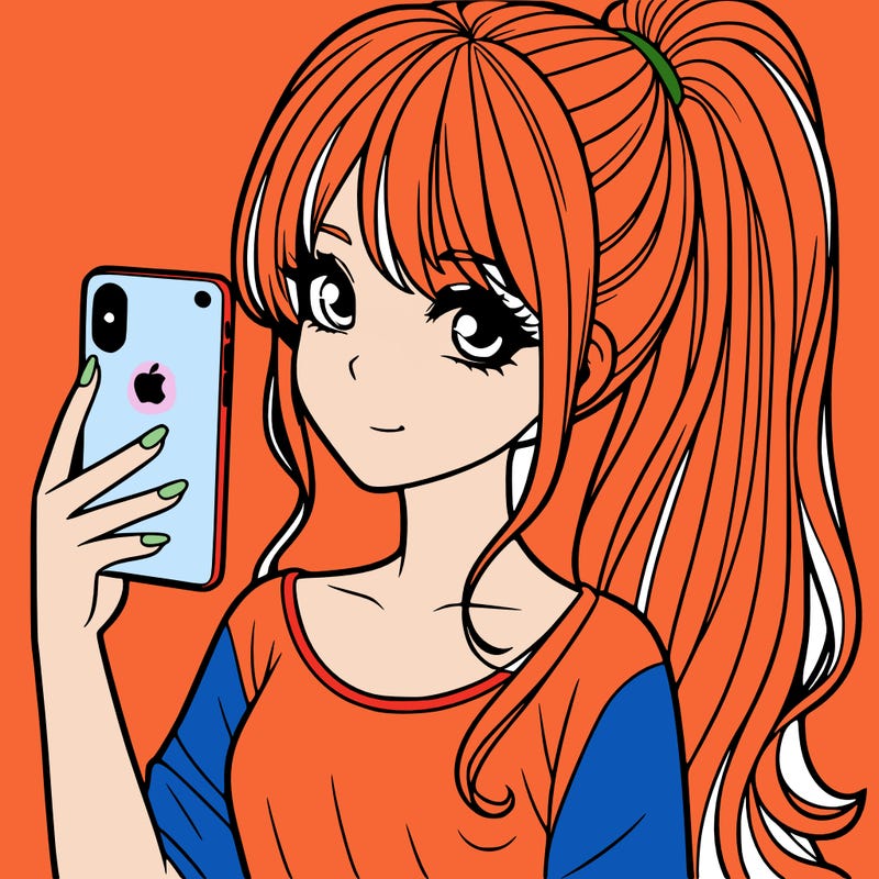 a realistic girl with a pony tail and a iphone
