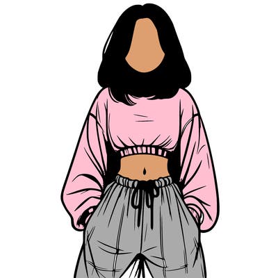 realistic girl faceless with baggy pants and a crop top