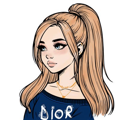 realistic girl with a high ponytail