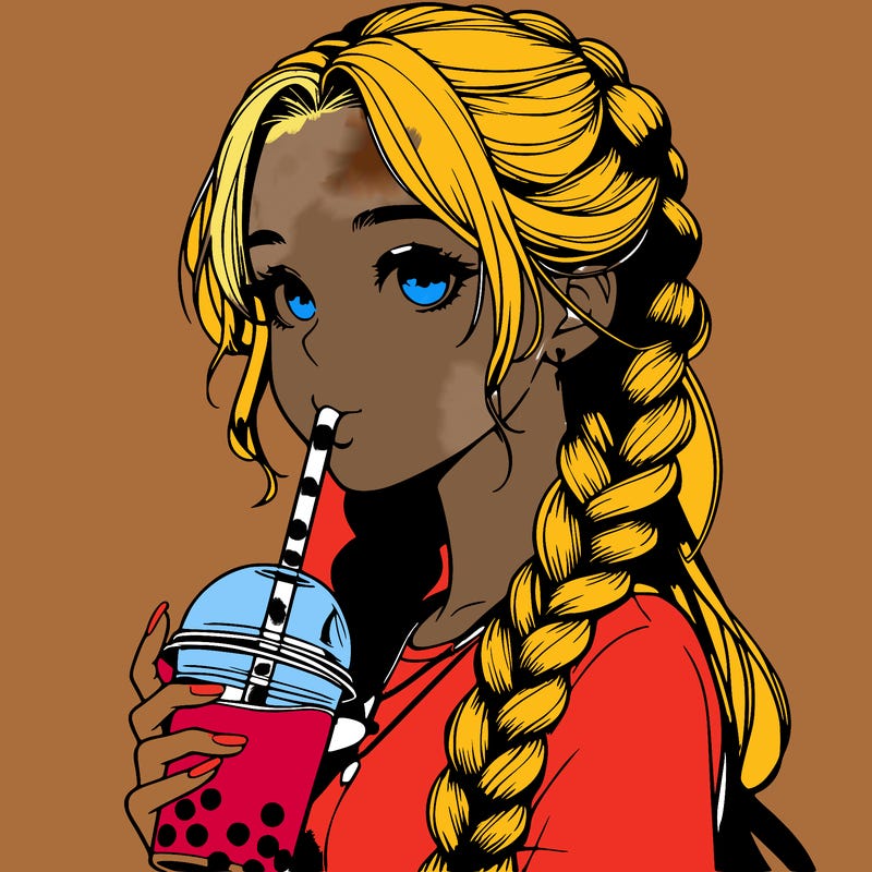 realistic girl with braided hair drinking boba