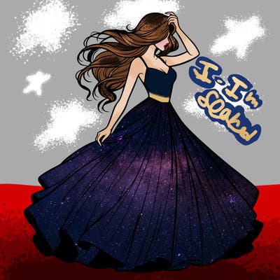 realistic woman with dress flowing in the wind