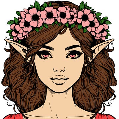 realistic female elf with flower crown