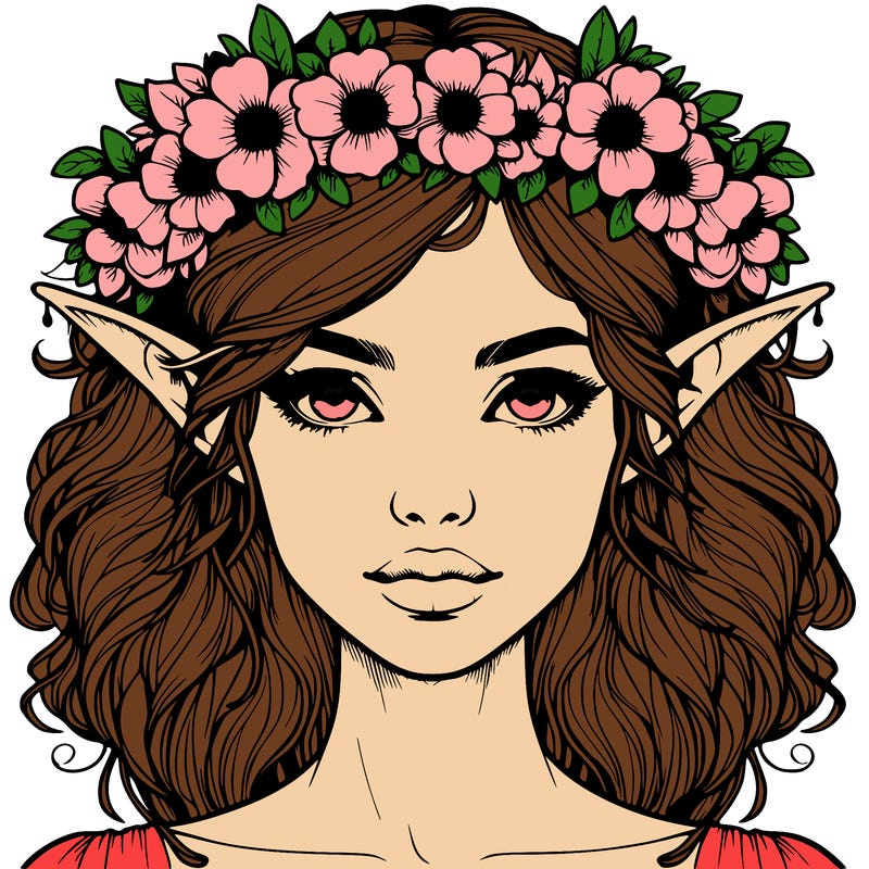 realistic female elf with flower crown