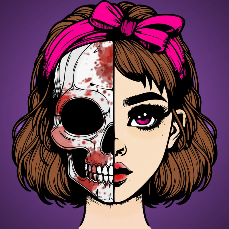 realistic girl with half skull mask
