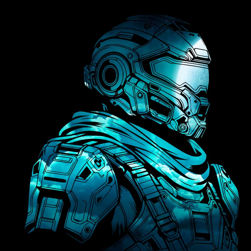 realistic warrior with high tech armor and a cool futuristic helmet