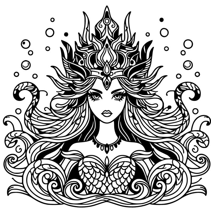 sea  goddess princess make her look scary cool like a combination of cool and scary plz