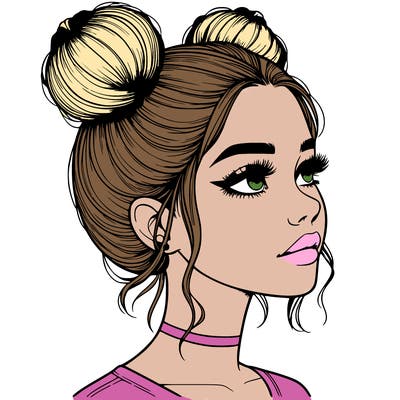 realistic girl with buns on the top of her head