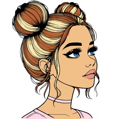 realistic girl with buns on the top of her head