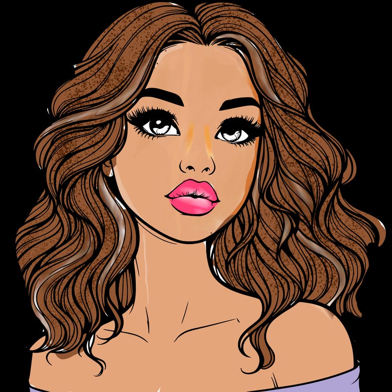realistic girl with wavy hair and lips