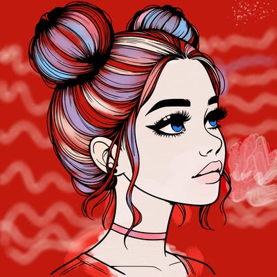 realistic girl with buns on the top of her head