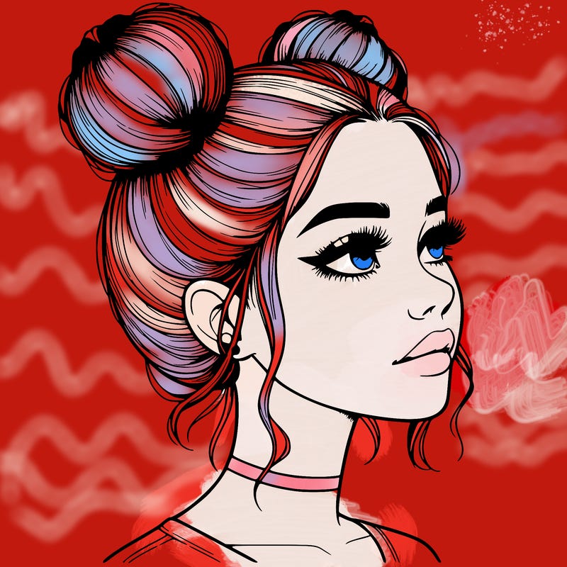 realistic girl with buns on the top of her head