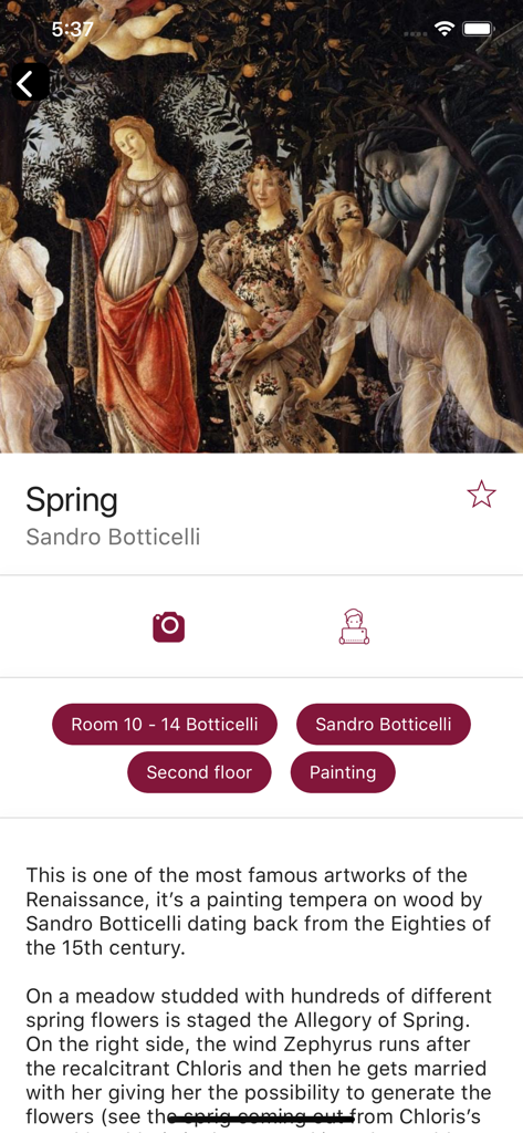 Uffizi Gallery - Detailed description of Sandro Botticelli's Spring painting in the Uffizi Gallery mobile app