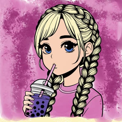 realistic girl with braided hair drinking boba