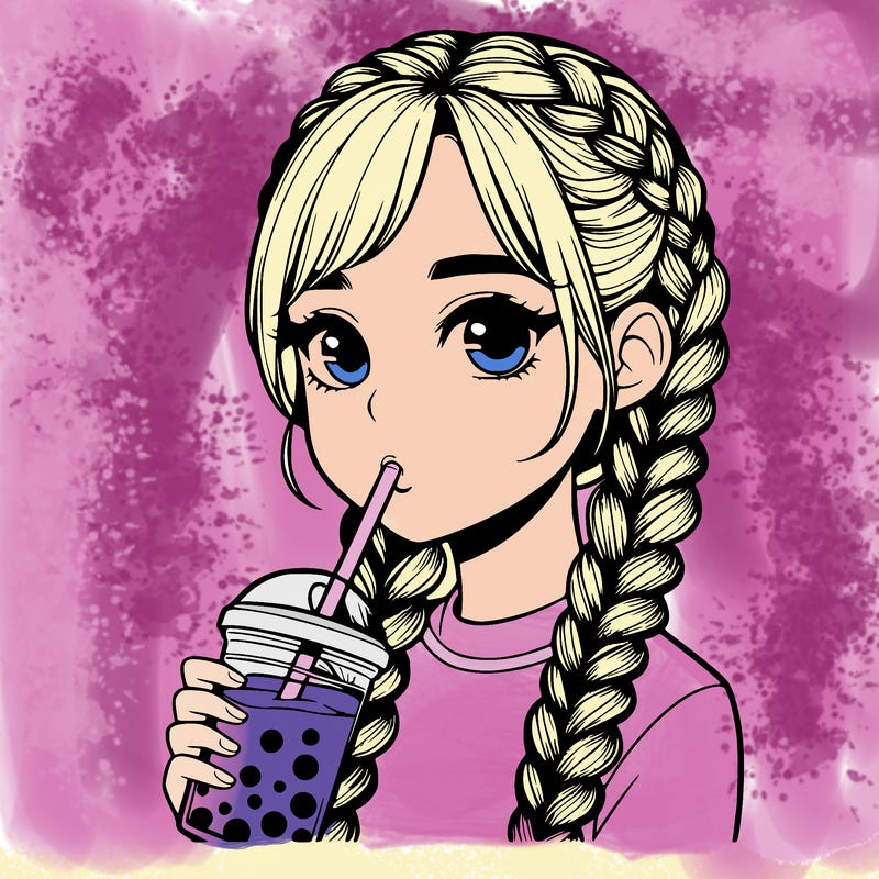 realistic girl with braided hair drinking boba
