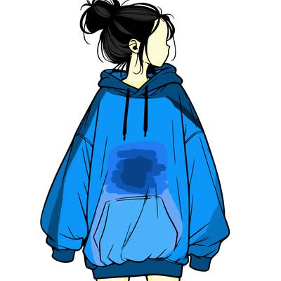 realistic girl with a oversized sweatshirt on and a bun