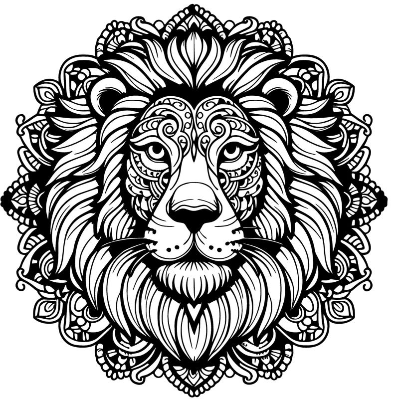 realistic lion mandala