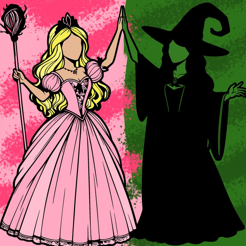detailed realistic split of a princess and a witch