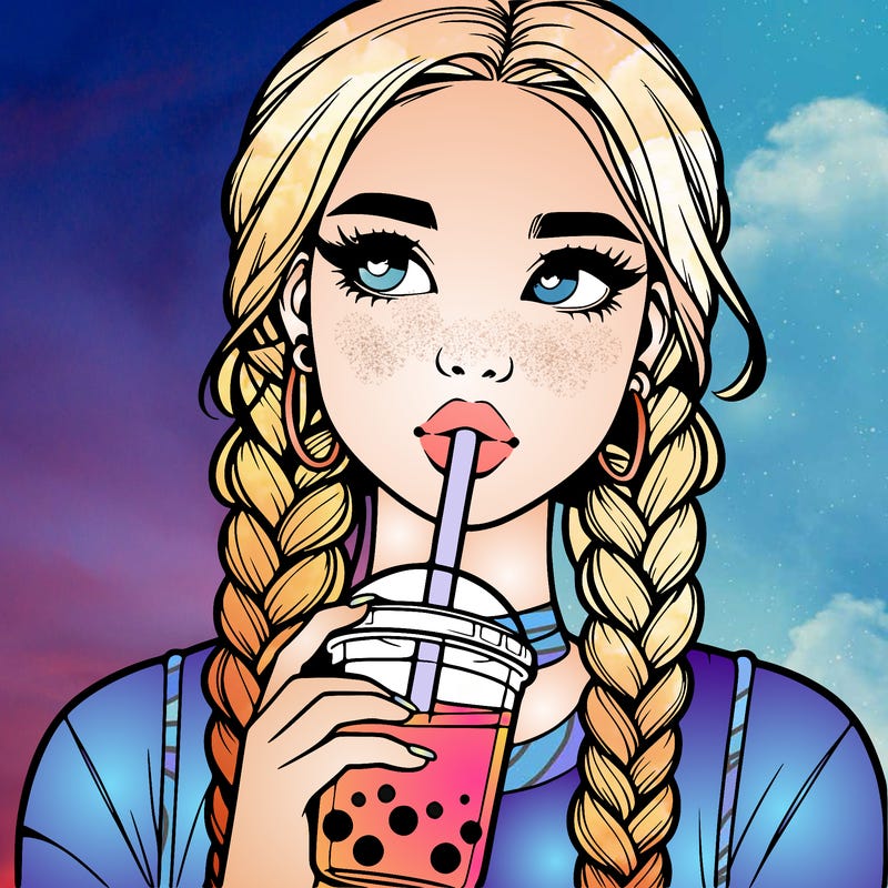 realistic girl with braided hair drinking boba