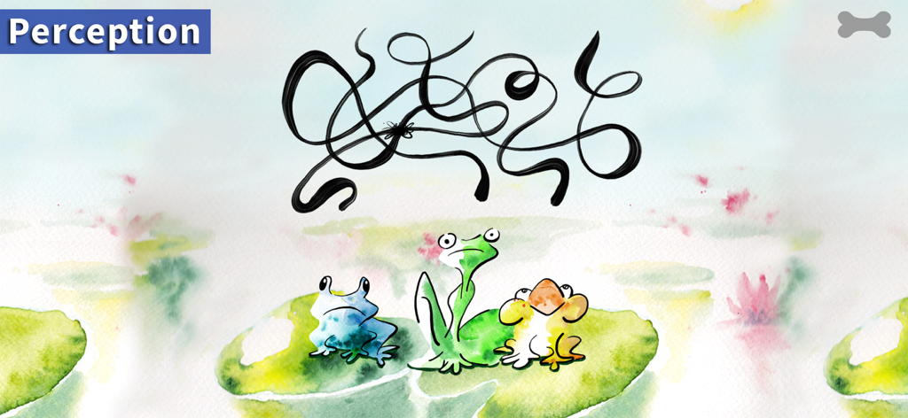 Lazuli 4+ - カエルと水彩画風の線迷路を使った就学前児童向け知覚ゲーム