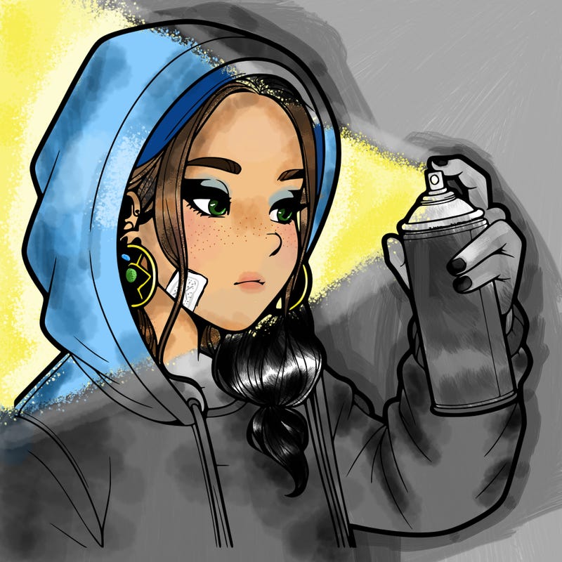 a realistic girl, spray painting