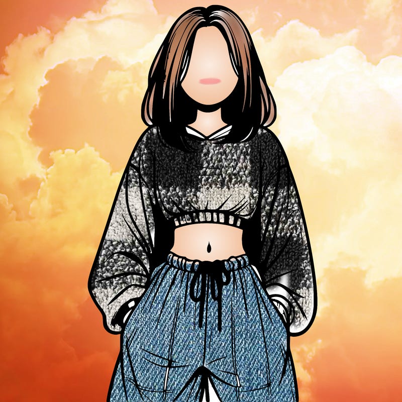 realistic girl faceless with baggy pants and a crop top