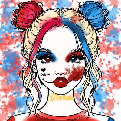 realistic girl with two buns in hair and lips