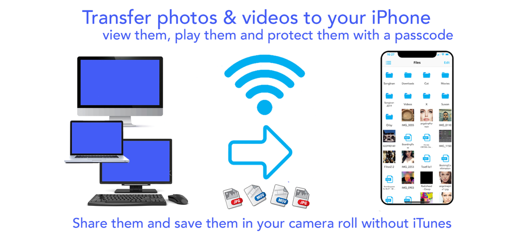 AirDrive - Wireless Hard Drive - Wireless transfer of photos and videos from computers to an iPhone without iTunes using the AirDrive app.