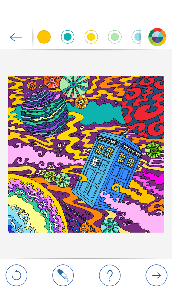 BBC Colouring: Doctor Who - Digital coloring page from Doctor Who app featuring the TARDIS in space