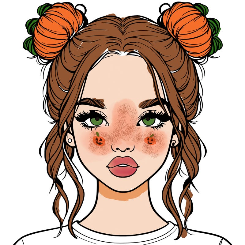 realistic girl with two buns in hair and lips